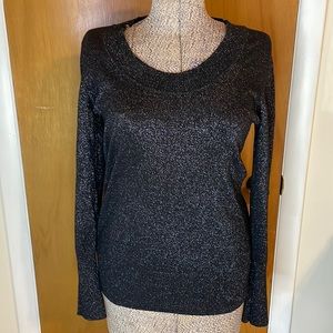 Attention Womens Large Black w Silver Sparkle Sweater Scoop Neck